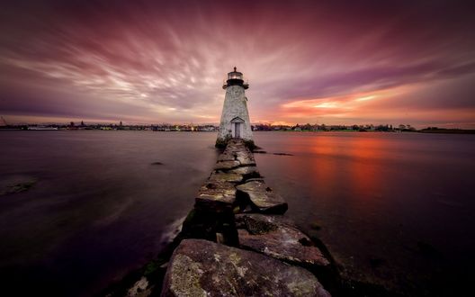 Обои на рабочий стол Маяк на Palmers Island / острове Палмер в New Bedford Harbor / Нью-Бедфорд-Харборе, фотограф Frank Grace