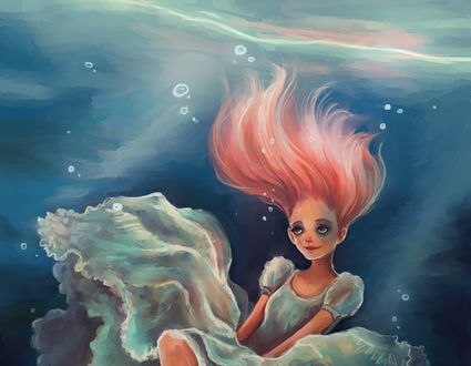Обои на рабочий стол Девушка с розовыми волосами под водой, by Camille Fourcade