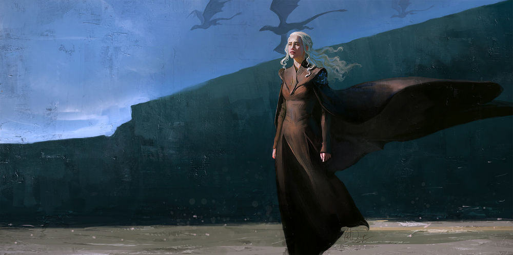Обои для рабочего стола Daenerys Targaryen / Дэйнерис Таргариен из телесериала Игра престолов / Game of Thrones стоит на фоне природы, by anndr