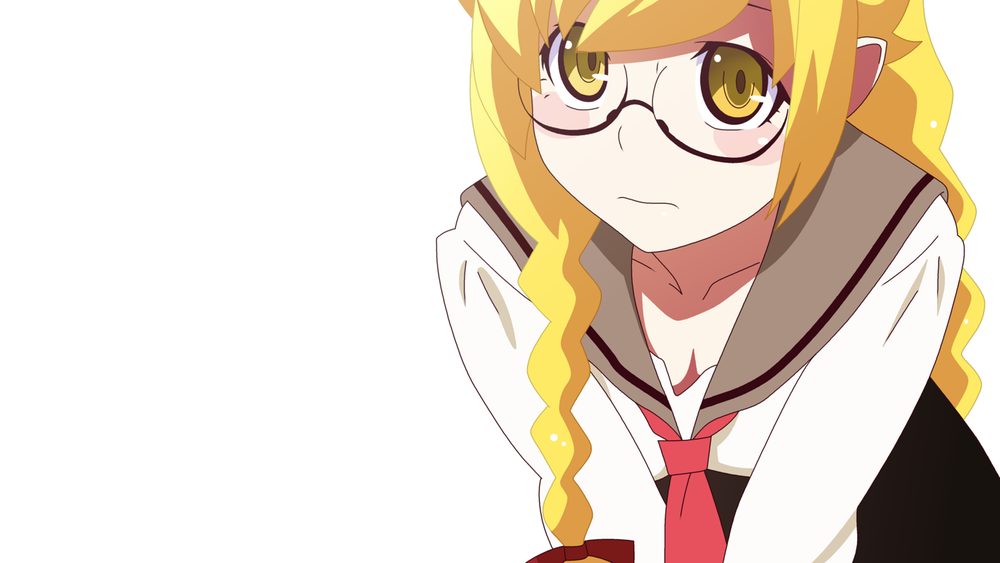 Обои для рабочего стола Синобу Осино / Shinobu Oshino в образе Цубасы Ханэкавы / Tsubasa Hanekawa из аниме Монстрассказы / Bakemonogatari