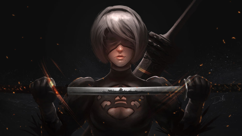 Обои для рабочего стола YoRHa №2 тип B из игры NieR: Automata, by Raivis-Draka