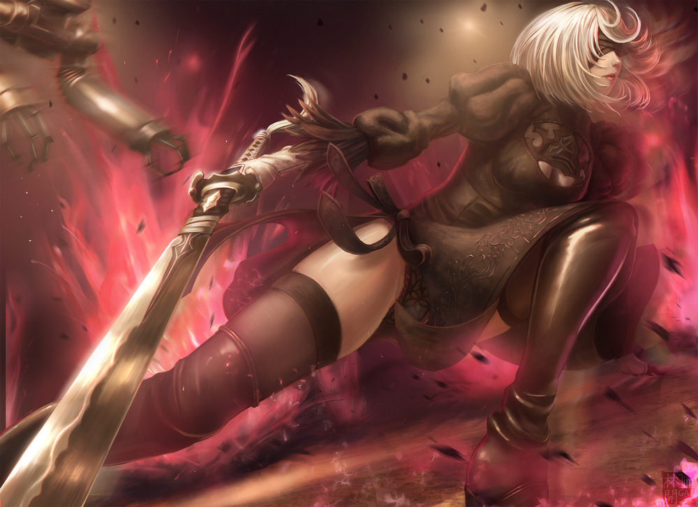 Обои для рабочего стола YoRHa №2 тип B из игры NieR: Automata, by Limdog