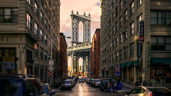 Обои на рабочий стол Одна из улиц в районе Бруклина / Brooklyn, Нью-Йорк / New York, США / USA