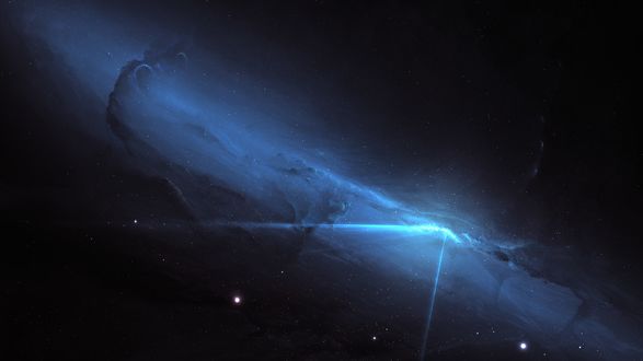 Обои на рабочий стол Яркие голубые лучи в космосе, by Starkiteckt