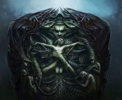 Обои на рабочий стол Монстра ест человека, by H. R. Giger