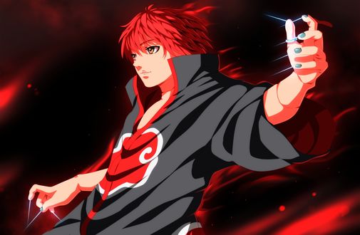 Обои на рабочий стол Sasori / Сасори управляет своей марионеткой из аниме Наруто / Naruto
