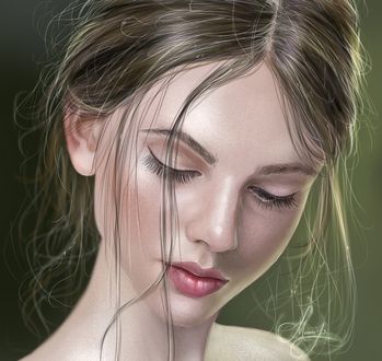 Обои на рабочий стол Девушка с опущенными глазами, by MemorYsto
