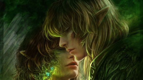 Обои на рабочий стол Два влюбленных эльфа - девушка и парень, художник Adele Lorienne S