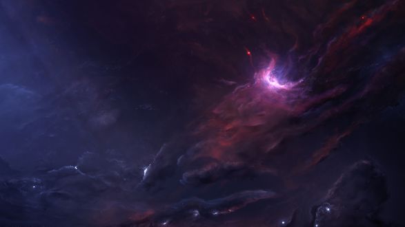 Обои на рабочий стол Фиолетовая космическая туманность, by Starkiteckt
