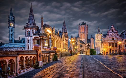 Обои на рабочий стол Мостовая города Гент / Gent, Бельгия / Belgium