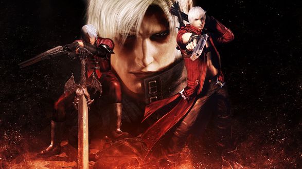 Обои на рабочий стол Обои игры Devil may cry. Белокурый парень в красном с мечом