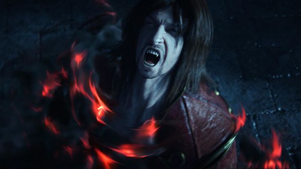 Обои на рабочий стол Главный герой-вампир из игры Castlevania в огне