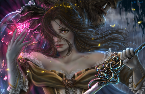 Обои на рабочий стол Belle / Белль и чудовище из мультфильма Belles Magical World / Волшебный мир Бель, by kalisami