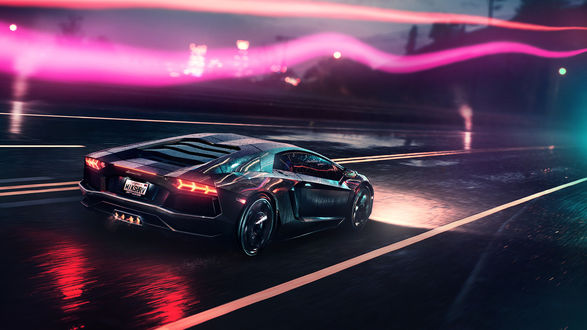 Обои на рабочий стол Lamborgini едет по дороге