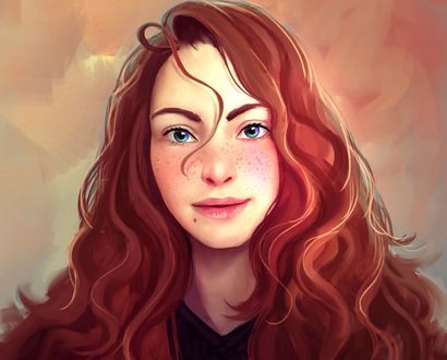Обои на рабочий стол Девушка с длинными каштановыми волосами, by Shellz - art