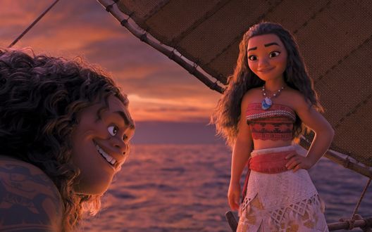 Обои на рабочий стол Moana / Моана и Maui / Мауи на плоту, мультфильм Moana / Моана