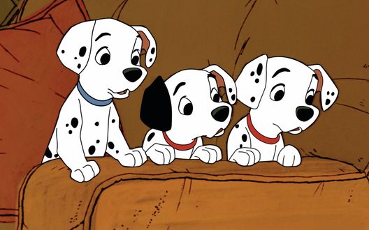 Обои на рабочий стол Три далматинца на диване, мультфильм One Hundred And One Dalmatians / 101 далматинец
