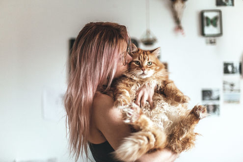 Обои на рабочий стол Девушка в очках со своим котом, фотограф Laureen Burton