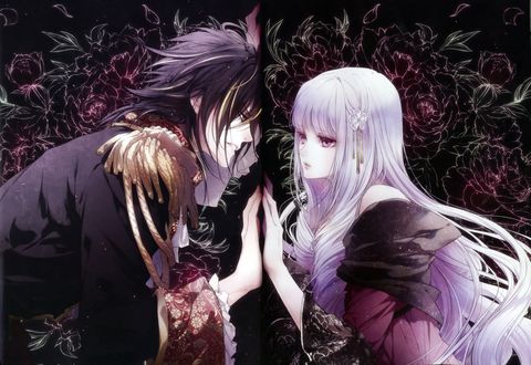 Обои на рабочий стол Violette и Leon смотрят друг на друга через зеркало из манги Reine de Fleurs, art by Usuba Kagerou