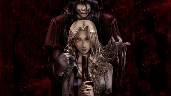 Обои на рабочий стол Алукард / Alucard и Интегра / Integra из аниме Хеллсинг / Hellsing