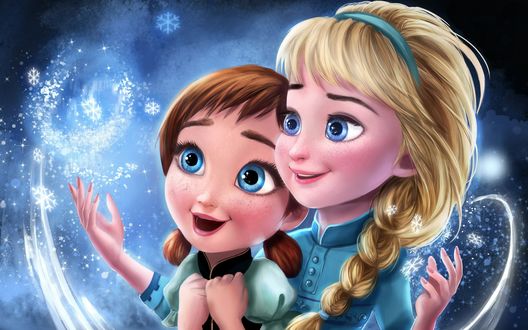 Обои на рабочий стол Сестры Elsa / Эльза и Anna / Анна из мультфильма Frozen / Холодное сердце