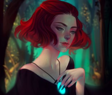 Обои на рабочий стол Девушка с яркими волосами и ожерельем на шее, by cosmogirll