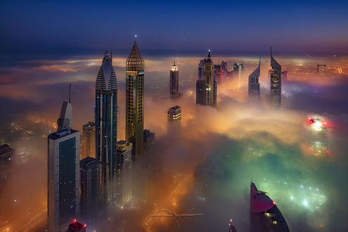 Обои на рабочий стол Небоскребы ночного Dubai / Дубая, фотограф Beno Saradzic