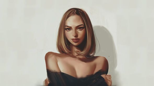 Обои на рабочий стол Девушка в платье с оголенными плечами, by Kyrie0201