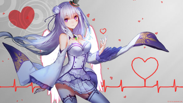 Обои на рабочий стол Эмилия / Emilia из аниме Re: Жизнь в альтернативном мире с нуля / Re:Zero kara Hajimeru Isekai Seikatsu, by Tet-tet-tet