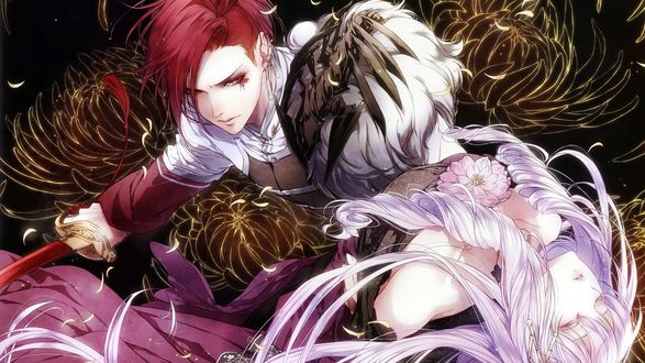Обои на рабочий стол Ghislain / Жислен и Violetta / Виолетта из отоме-игры Reine des Fleurs / Королева цветов