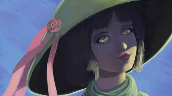 Обои на рабочий стол Девушка в шляпке, by Hibelton