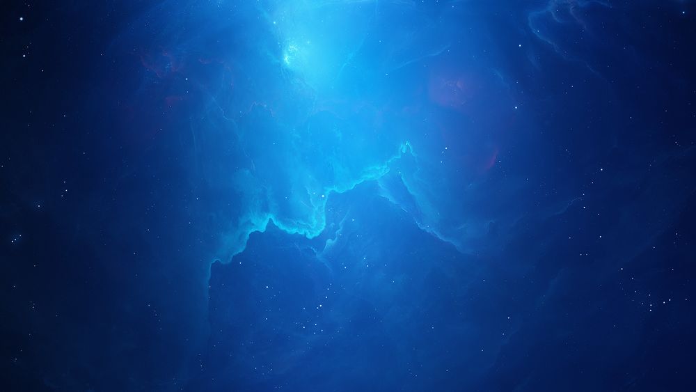 Обои для рабочего стола Светящаяся голубым неоновым светом космическая туманность Атлантиды, by Starkiteckt