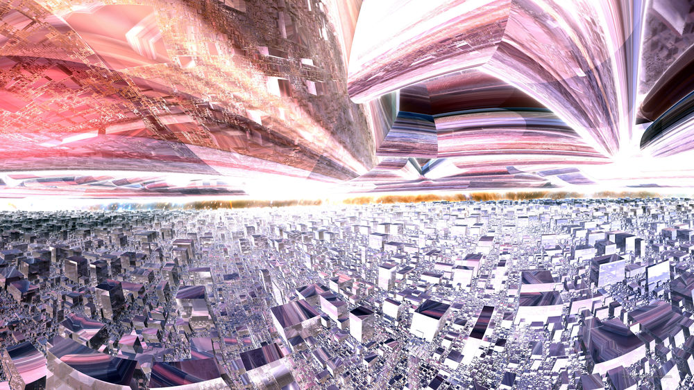 Обои для рабочего стола Абстракция в виде стеклянного города и неба, by Dr-Pen