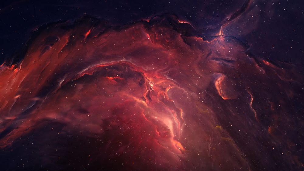 Обои для рабочего стола Фиолетово-огненно-красная галактическая туманность