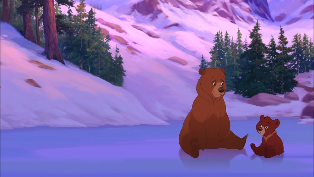 Обои для рабочего стола Kenai / Кенаи и Code / Кода из мультфильма Brother Bear / Братец медвежонок, сидят на льду