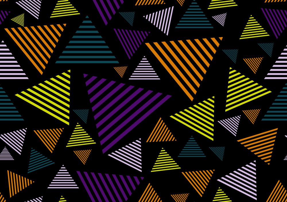 Обои для рабочего стола Разноцветные треугольники на черном фоне