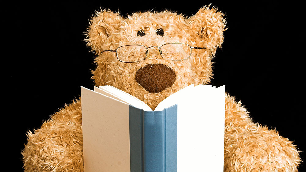 Обои для рабочего стола Мишка Тедди в очках читает книгу