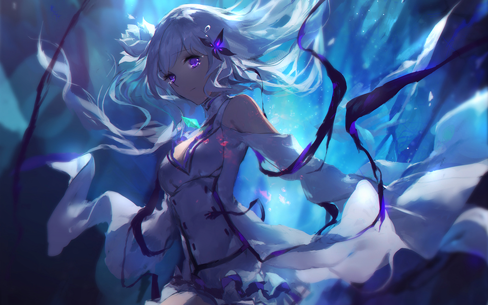 Обои для рабочего стола Emilia / Эмилия из аниме Re:Zero kara Hajimeru Isekai Seikatsu / Re: Жизнь в альтернативном мире с нуля, by Michicha