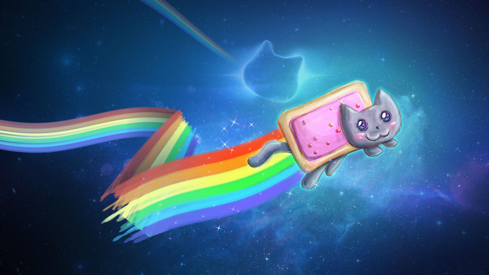 Обои для рабочего стола Nyan Cat / Нянкот- визуально-музыкальный мем Ютуба, на фоне космоса, by Zaithy