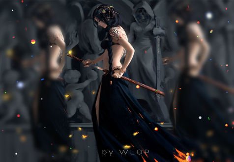Обои на рабочий стол Девушка с мечом, by WLOPвЂЏ