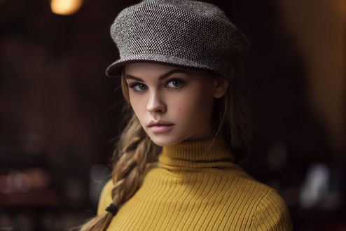 Обои на рабочий стол Модель Анастасия Щеглова в фуражке, фотограф Maxim Guselnikov