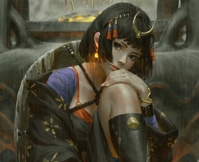Обои на рабочий стол Девушка с украшениями на голове, by GUWEIZ