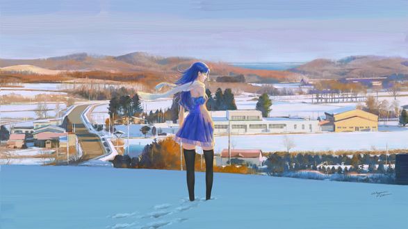 Обои на рабочий стол Девушка стоит на снегу, by Wayne Chan