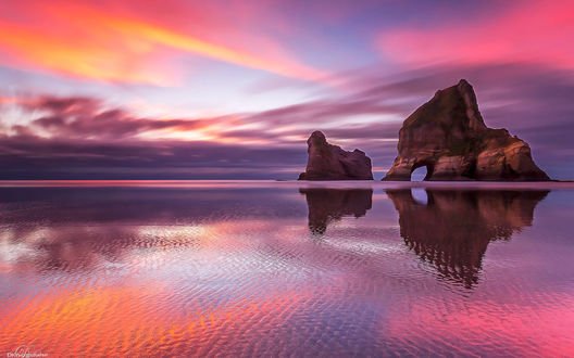Обои на рабочий стол Острова Archway, Wharariki, New Zealand / Арчуэй, Уарарики, Новая Зеландия, DK Photography