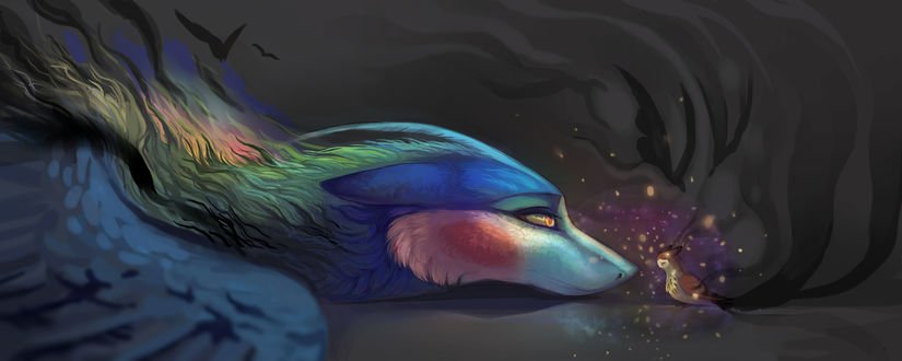 Обои на рабочий стол Фэнтези животное напротив совы, by Night-Owl-23