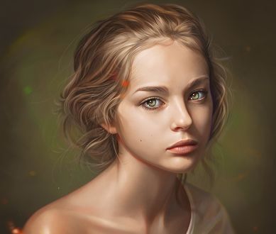 Обои на рабочий стол Портрет девушки с оголенным плечом, by Loy Baldon