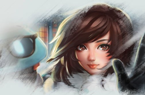 Обои на рабочий стол Девушка в варежках, by Lemon Cat