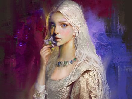 Обои на рабочий стол Девушка с цветком в руке, by BellaBergolts