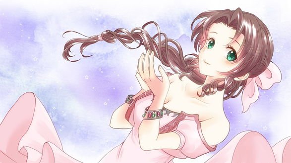 Обои на рабочий стол Айрис Гейнсборо / Аэрис / Aerith Gainsborough / Aeris из видеоигры Последняя фантазия 7 / Final Fantasy VII, автор оригинала Kotsubu / kt9_ct