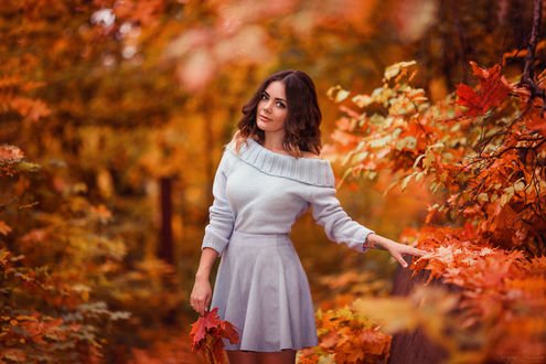 Обои на рабочий стол Модель Ксения стоит на фоне осенней природы, фотограф Sergey Shatskov